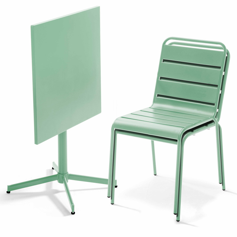 Ensemble table carrée avec plateau inclinable et 2 chaises en métal