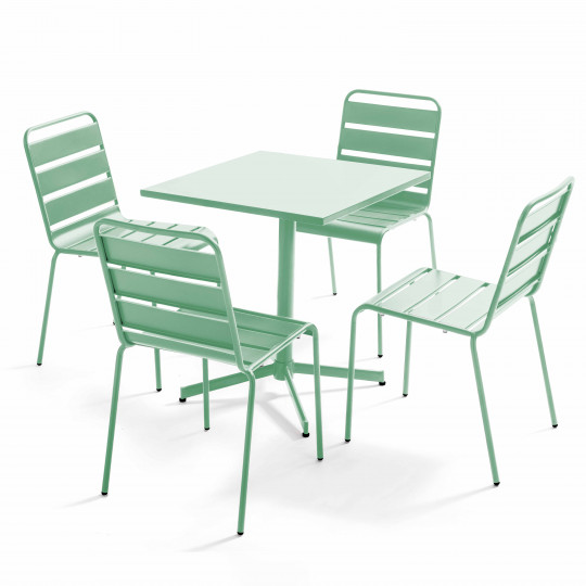 Ensemble de terrasse inclinable (70 x 70 x 72 cm) + 4 chaises en métal