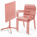 Ensemble table carrée avec plateau inclinable (70x70 cm) + 4 fauteuils en métal