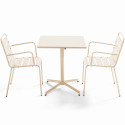 Ensemble table carrée avec plateau inclinable et 2 fauteuils en métal