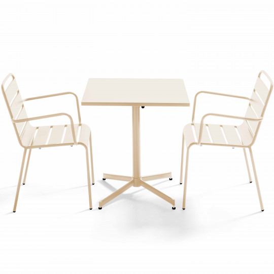 Table de terrasse bistrot carrée inclinable en métal 70x70 cm et 2 chaises avec accoudoirs | Mobeventpro