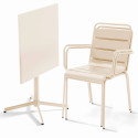 Ensemble table carrée avec plateau inclinable et 2 fauteuils en métal