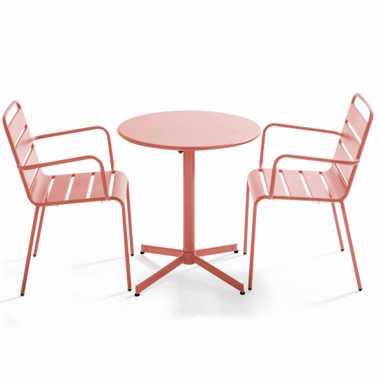 Ensemble table ronde avec plateau inclinable (⌀70cm) et 2 fauteuils en métal