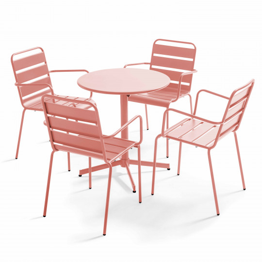 Ensemble table ronde avec plateau inclinable (⌀70cm) + 4 fauteuils en métal