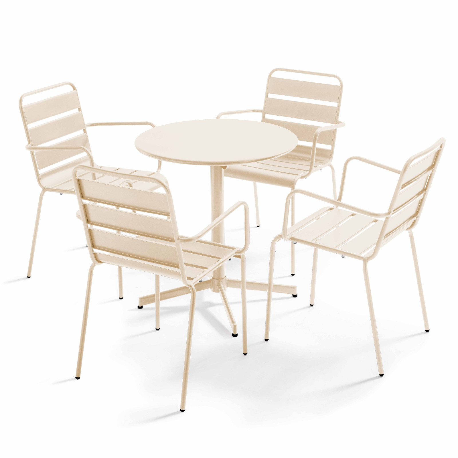 Ensemble table ronde avec plateau inclinable (⌀70cm) + 4 fauteuils en métal