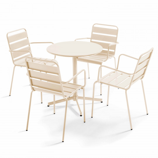 Table de terrasse bistrot ronde inclinable en métal Ø70 cm et 4 chaises avec accoudoirs | Mobeventpro