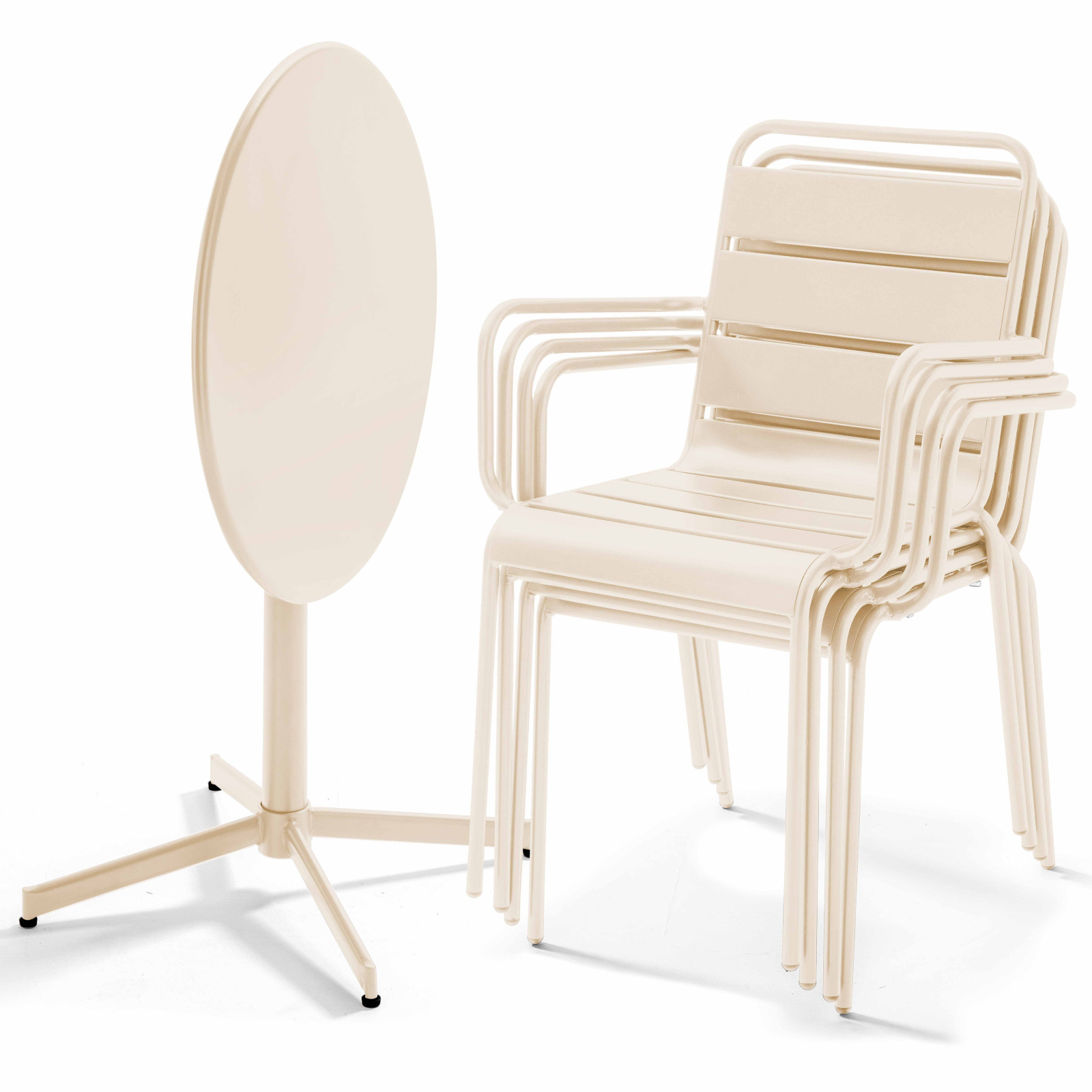 Ensemble table ronde avec plateau inclinable (⌀70cm) + 4 fauteuils en métal