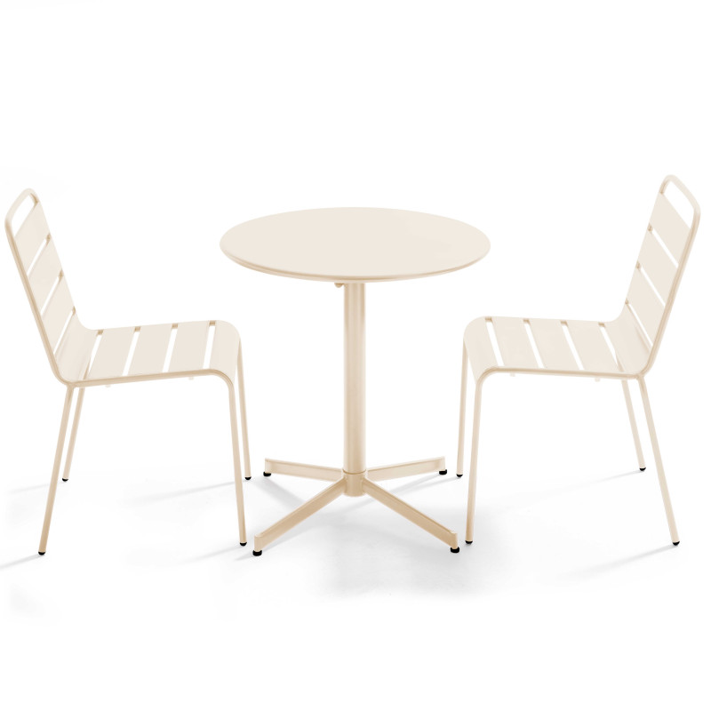 Ensemble table ronde avec plateau inclinable (⌀70 cm) + 2 chaises en métal