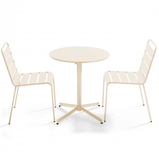 Ensemble table ronde avec plateau inclinable (⌀70 cm) + 2 chaises en métal
