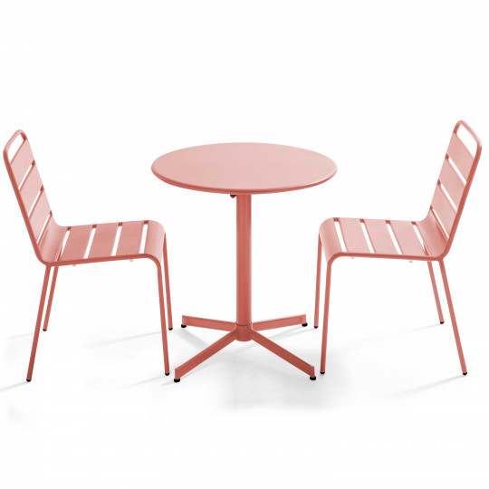 Table de terrasse bistrot ronde inclinable en métal Ø70 cm et 2 chaises | Mobeventpro