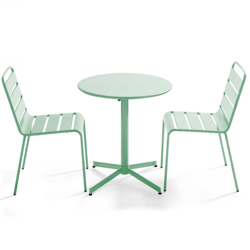 Ensemble table ronde avec plateau inclinable (⌀70 cm) + 2 chaises en métal