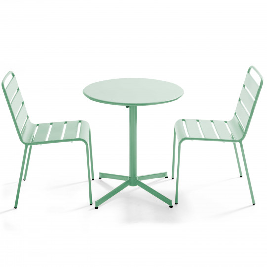 Table de terrasse bistrot ronde inclinable en métal Ø70 cm et 2 chaises | Mobeventpro