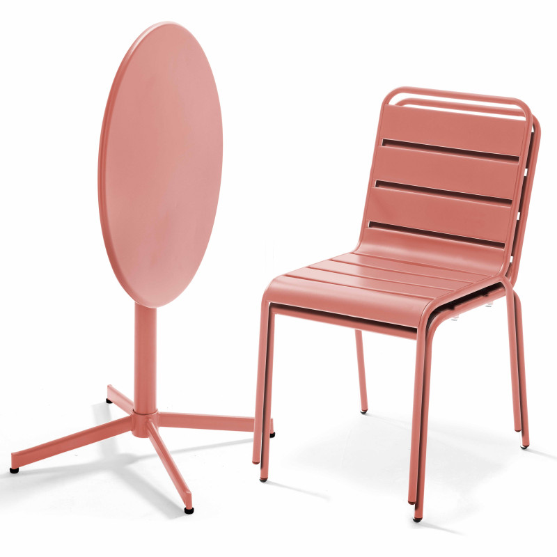 Ensemble table ronde avec plateau inclinable (⌀70 cm) + 2 chaises en métal