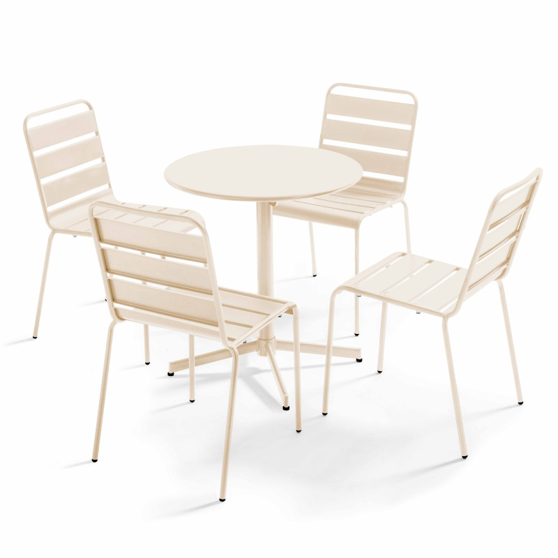 Ensemble de terrasse inclinable (Ø70 x 72 cm) + 4 chaises en métal