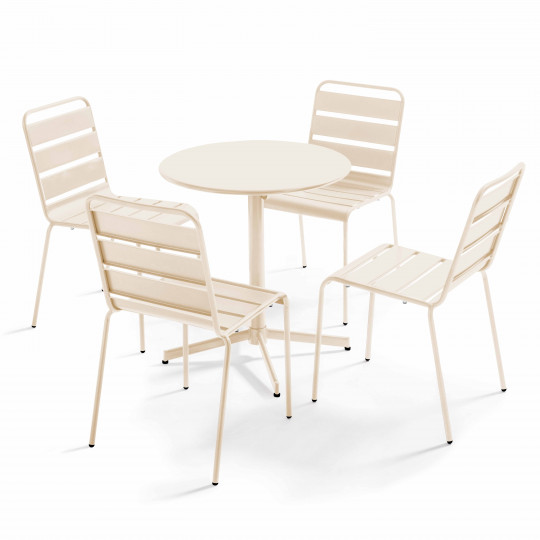 Ensemble de terrasse inclinable (Ø70 x 72 cm) + 4 chaises en métal