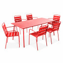 Ensemble table rectangulaire 180 cm + 6 fauteuils en métal