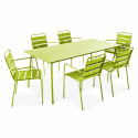 Ensemble table rectangulaire 180 cm + 6 fauteuils en métal