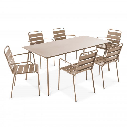 Table rectangulaire 180 x 90cm avec 6 fauteuils en métal empilables | Mobeventpro