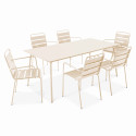 Ensemble table rectangulaire 180 cm + 6 fauteuils en métal