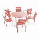 Ensemble table ronde (Ø120cm) + 6 fauteuils en métal