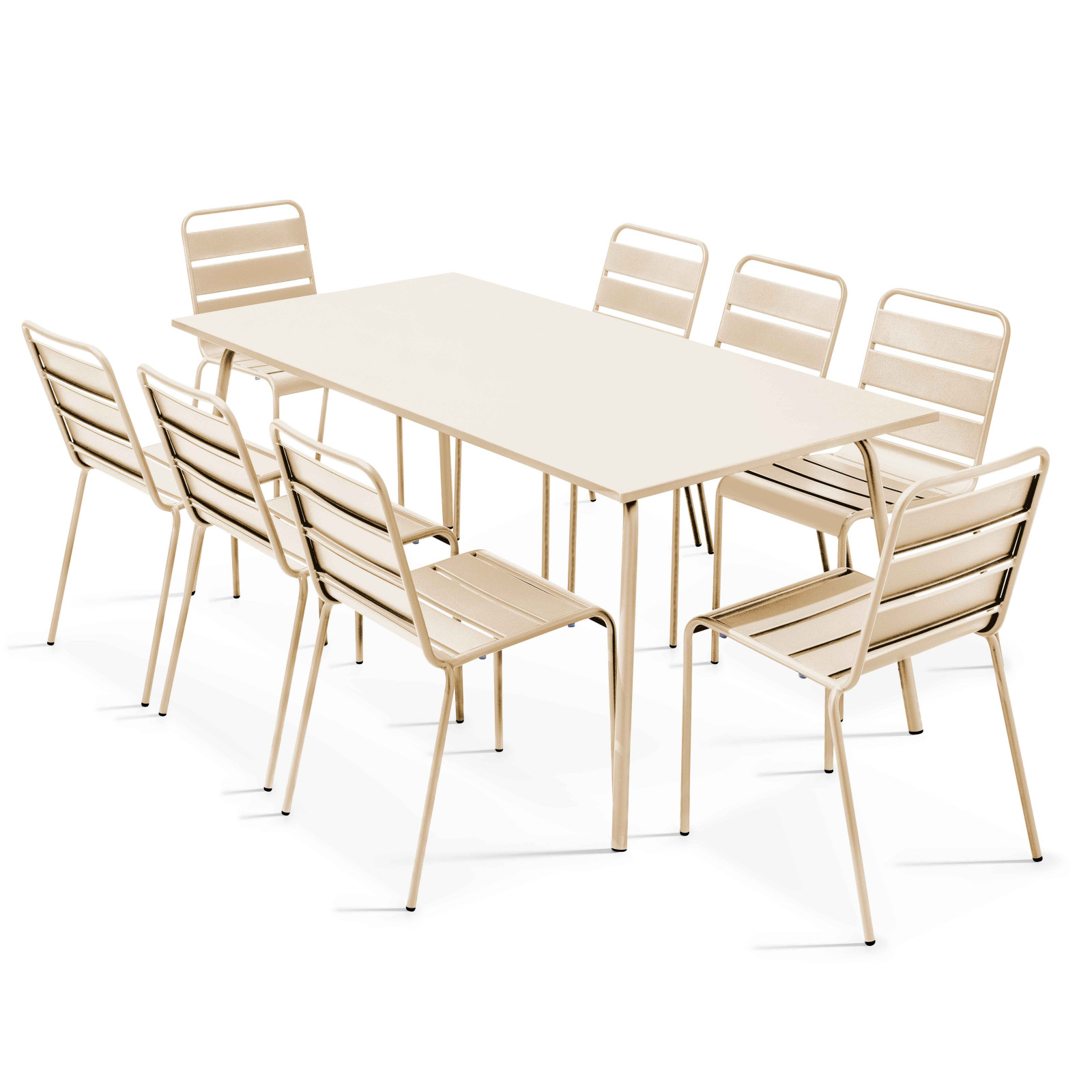 Ensemble table rectangulaire 180 cm + 8 chaises en métal