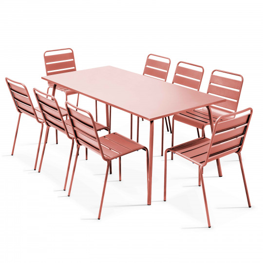 Table rectangulaire 180 x 90 cm avec 8 chaises en métal | Mobeventpro