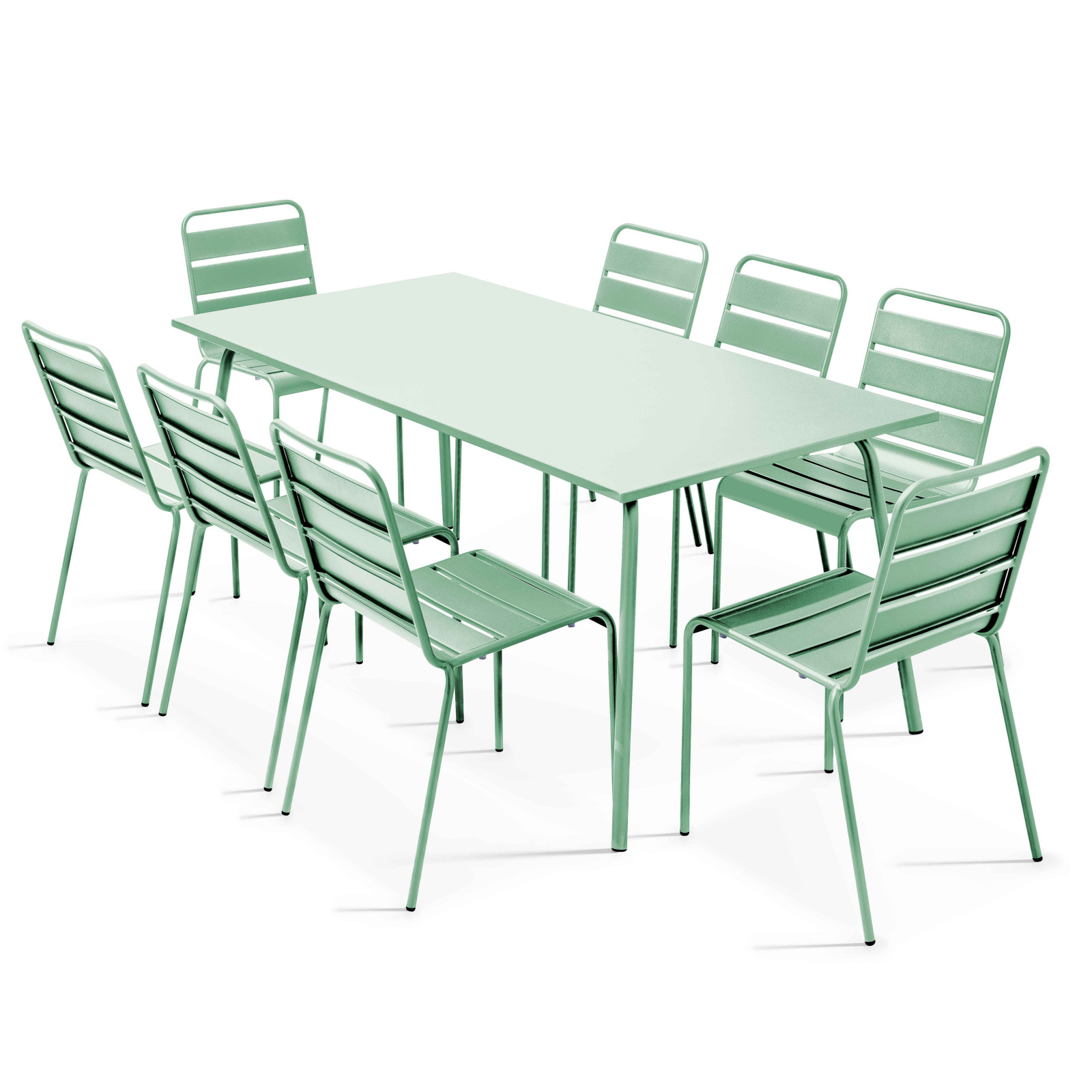 Ensemble table rectangulaire 180 cm + 8 chaises en métal