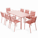 Ensemble table rectangulaire 180 cm et 8 fauteuils en métal
