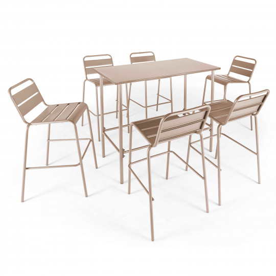 Table haute de bar et 6 chaises hautes métal avec patins | Mobeventpro