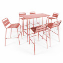 Table haute de bar + 6 chaises en métal