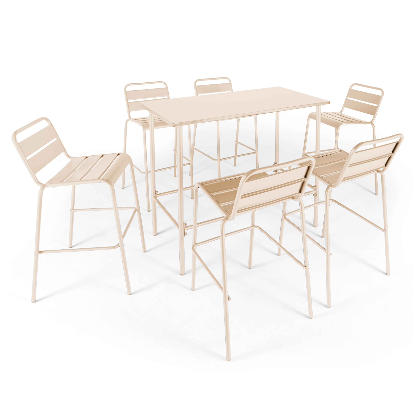 Table haute de bar + 6 chaises en métal