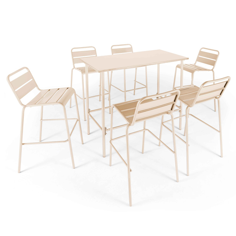 Table haute de bar + 6 chaises en métal