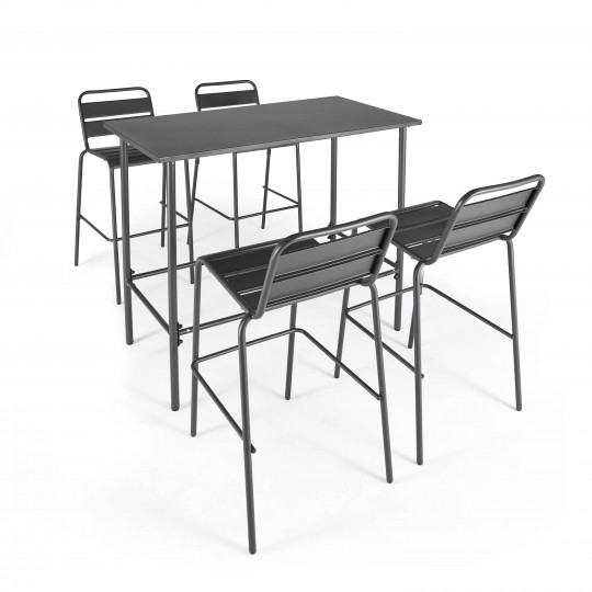 Table haute de bar et 4 chaises en métal