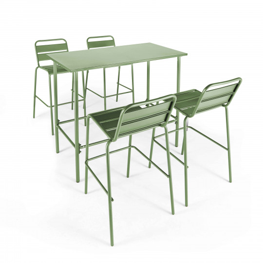 Table haute de bar et 4 chaises en métal