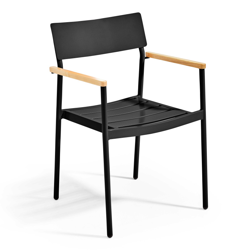 Chaise avec accoudoirs en aluminium et bois