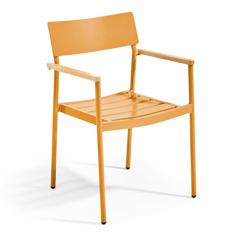 Chaise avec accoudoirs en aluminium et bois