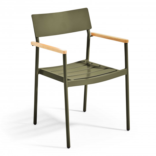 Chaise de terrasse de restaurant en aluminium et bois FSC® avec accoudoirs | Mobeventpro