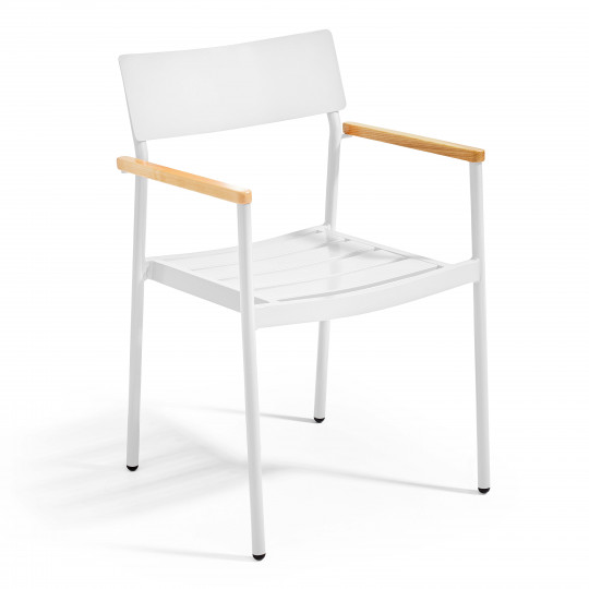 Chaise de terrasse de restaurant en aluminium et bois FSC® avec accoudoirs | Mobeventpro
