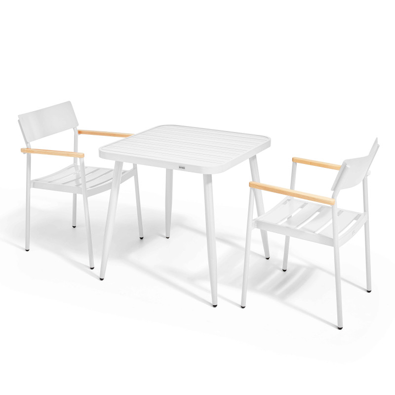 Ensemble de terrasse ( 75 x 75 x 76 cm) + 2 fauteuils en aluminium/bois