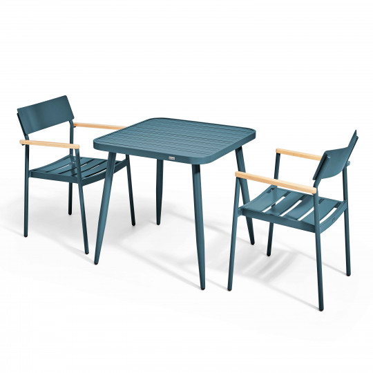 Ensemble de terrasse ( 75 x 75 x 76 cm) + 2 fauteuils en aluminium/bois