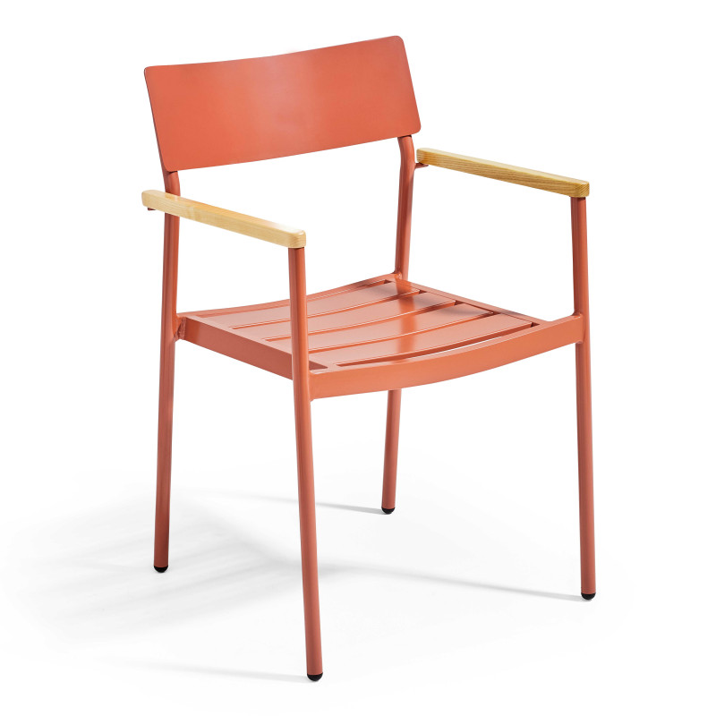 Chaise avec accoudoirs en aluminium et bois
