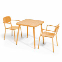 Table de terrasse carrée ( 75 x 75 x 76 cm) + 2 fauteuils en aluminium