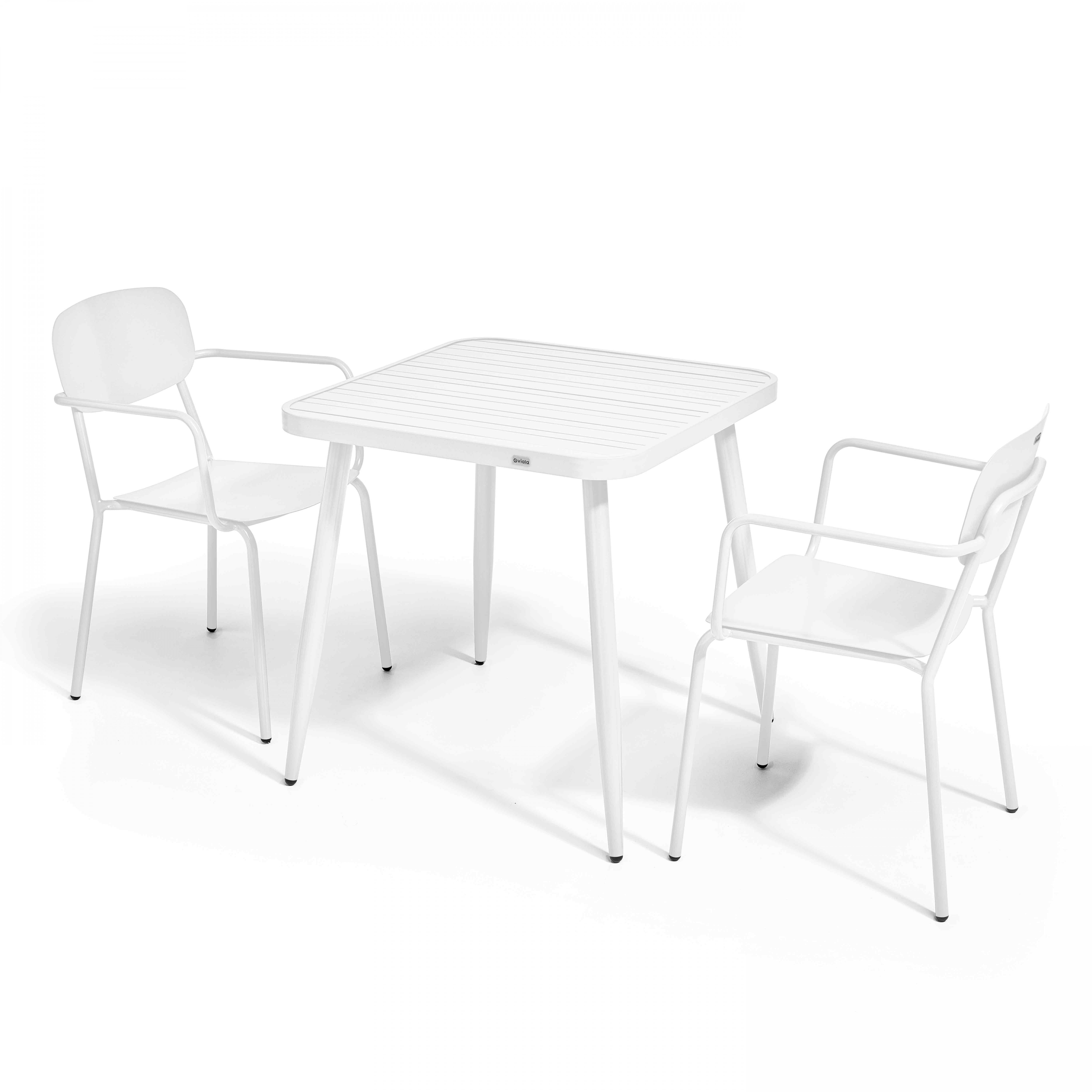 Table de terrasse carrée en aluminium 75x75 cm et 2 chaises avec accoudoirs
