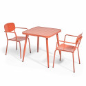 Table de terrasse carrée ( 75 x 75 x 76 cm) + 2 fauteuils en aluminium