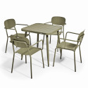 Table de terrasse carrée ( 75 x 75 x 76 cm) et 4 chaises avec accoudoirs en aluminium