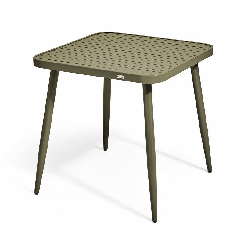 Table de terrasse carrée ( 75 x 75 x 76 cm) et 4 chaises avec accoudoirs en aluminium