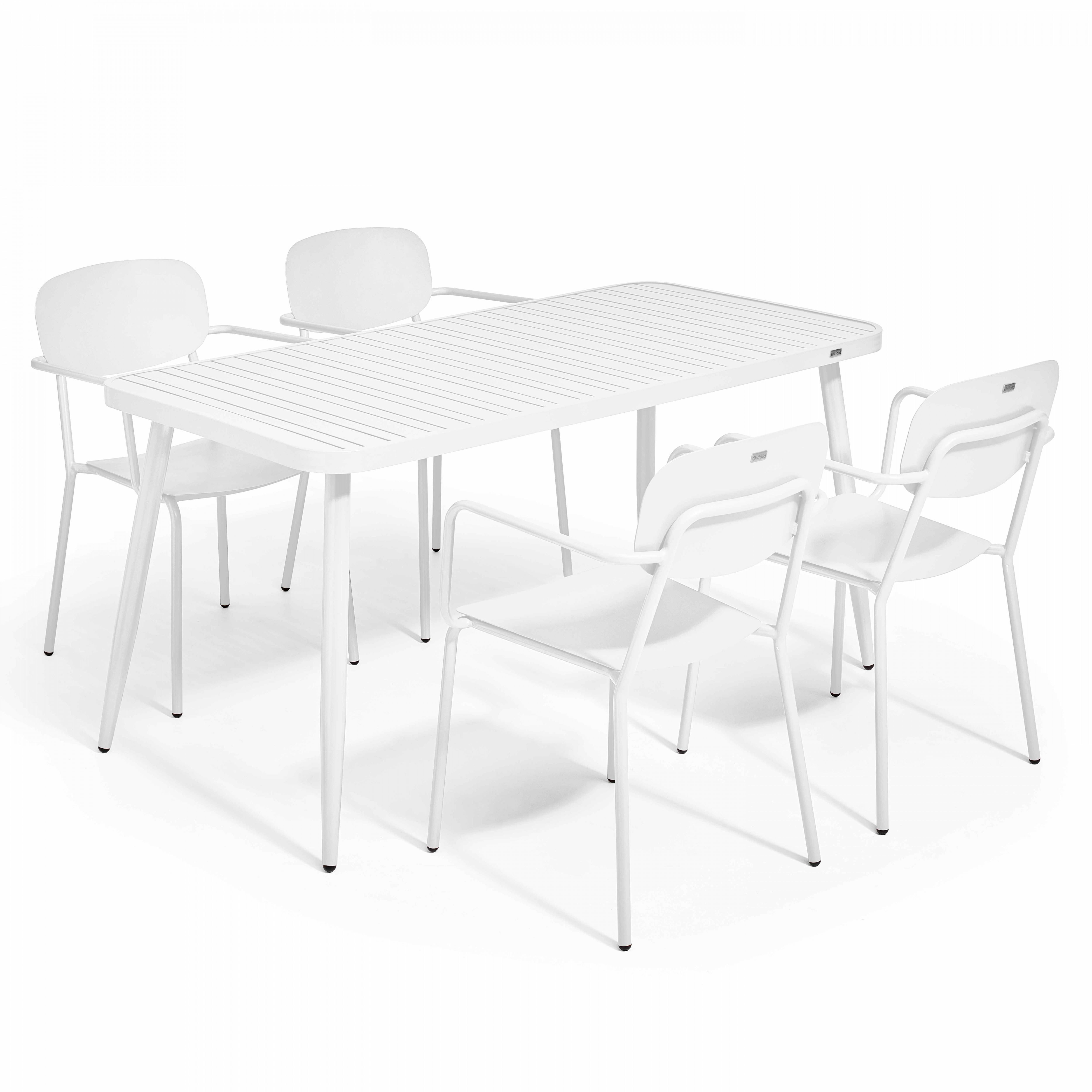 Table de terrasse en aluminium 150x75 cm et 4 chaises avec accoudoirs