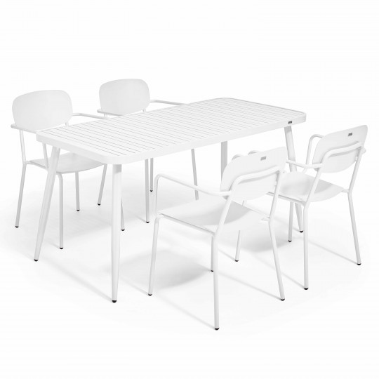 Table de terrasse carrée rabattable et 4 fauteuils métal | Mobeventpro