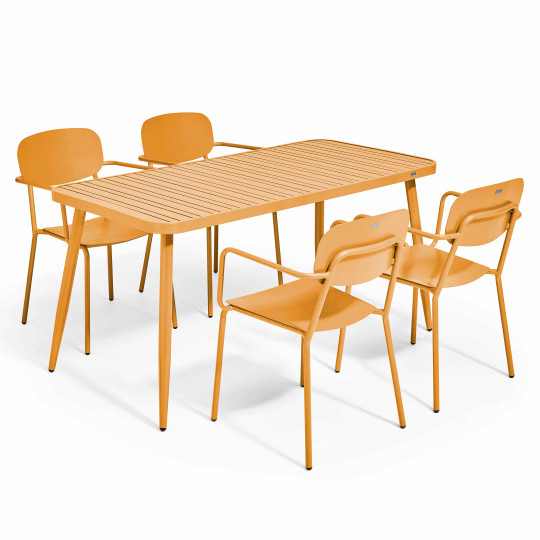 Ensemble table de terrasse (150 x 75 x 75 cm) + 4 fauteuils en aluminium