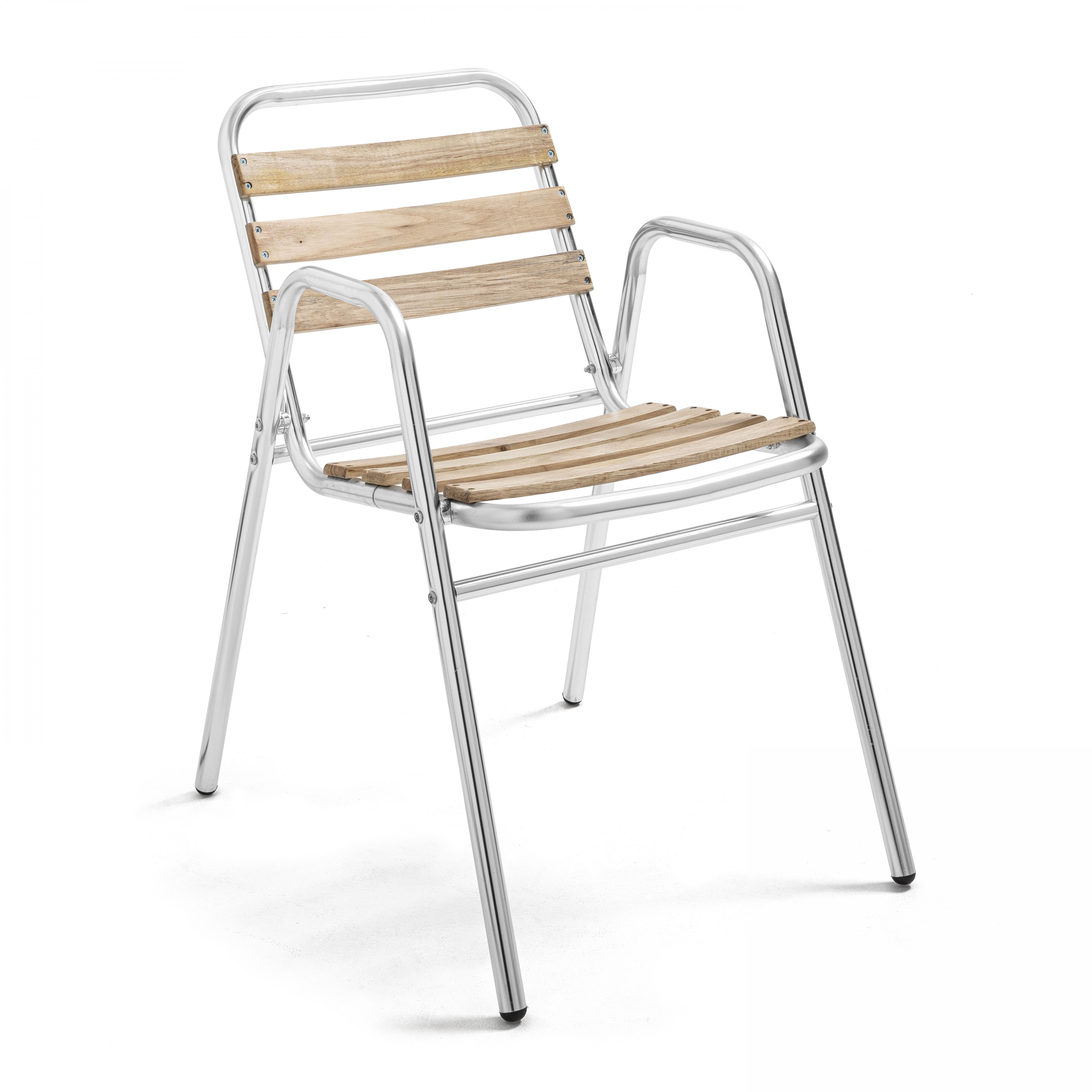 Chaise de terrasse de restaurant en bois et aluminium avec accoudoirs